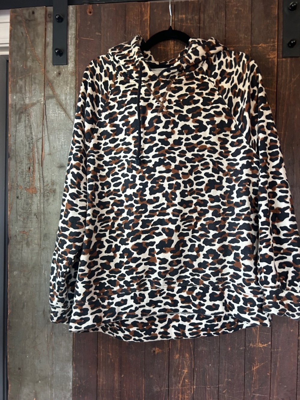 Leopard Print Hooded Sweatshirt - Brown/Black